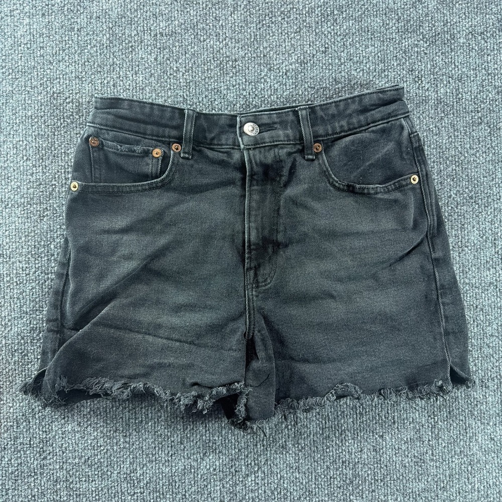 American Eagle Black‎ High Waisted Frayed Hem Denim Shorts Womens Size 2 Stretch